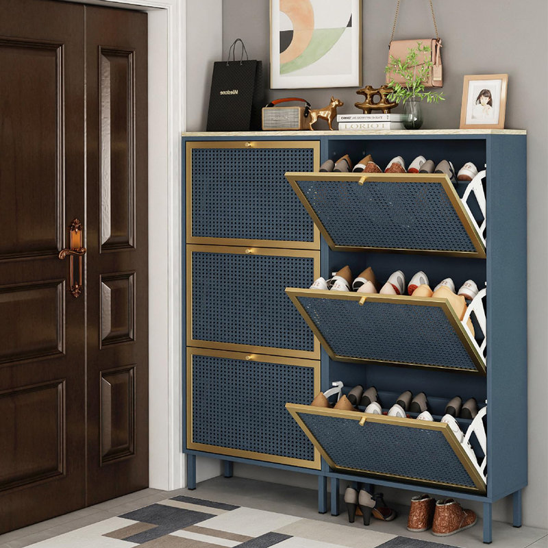 Everly Quinn Entryway Shoe Storage with 3 Flip Drawers Metal